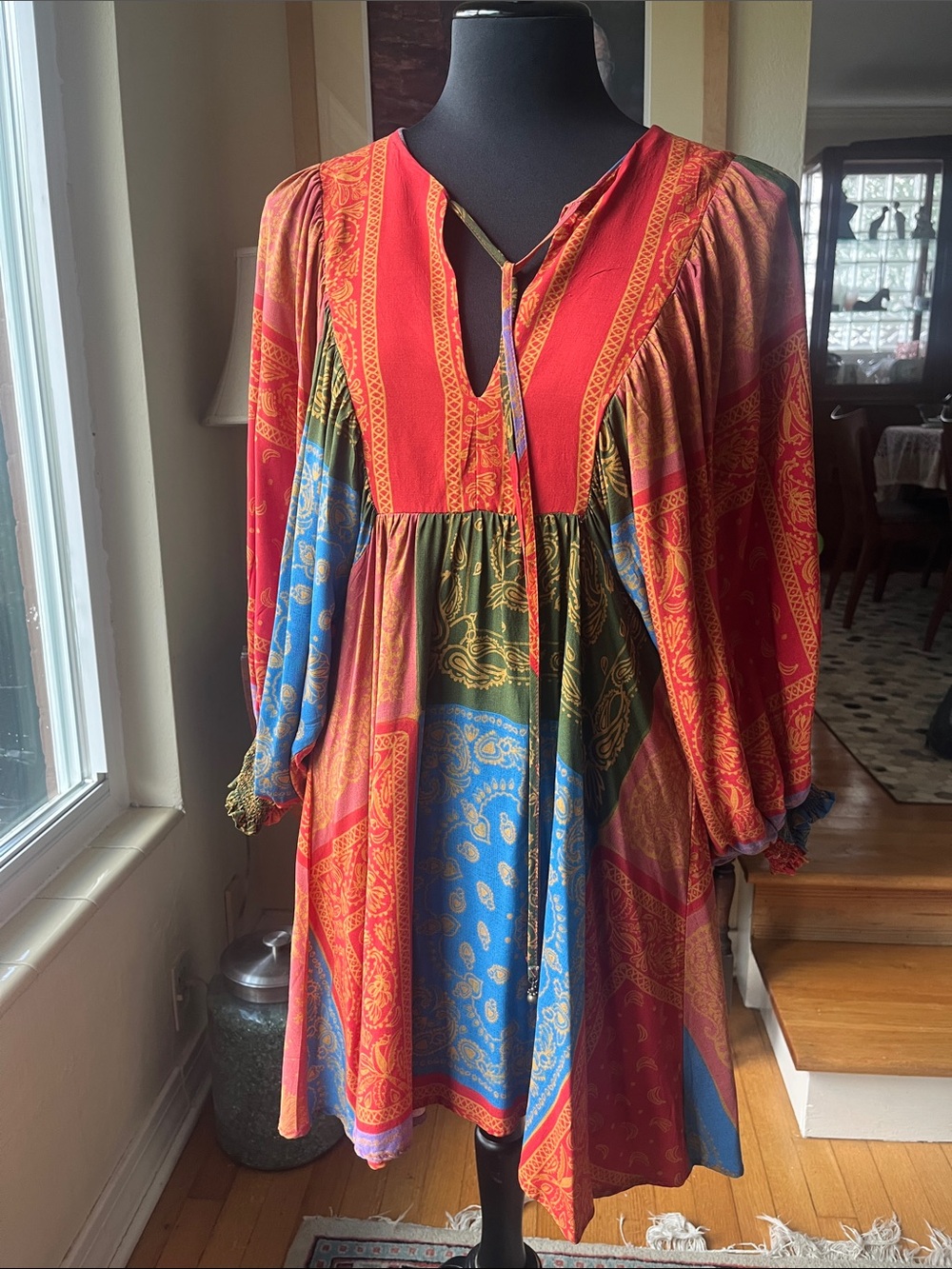 Farm Rio multicolored bohemian V-neck short relaxed, fit dress